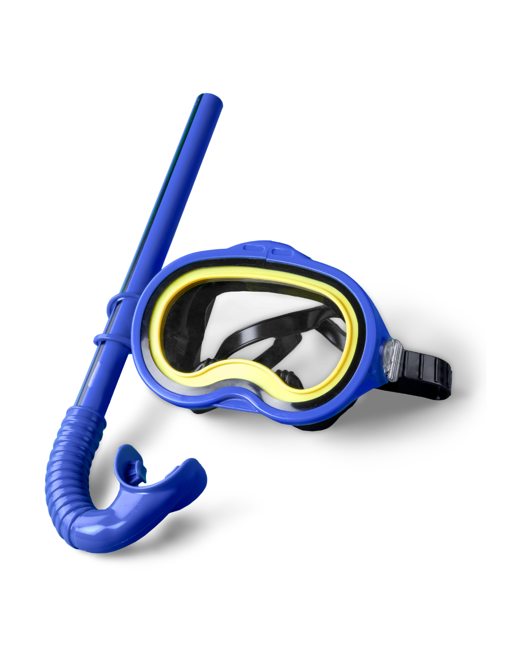 A blue diving mask and snorkel